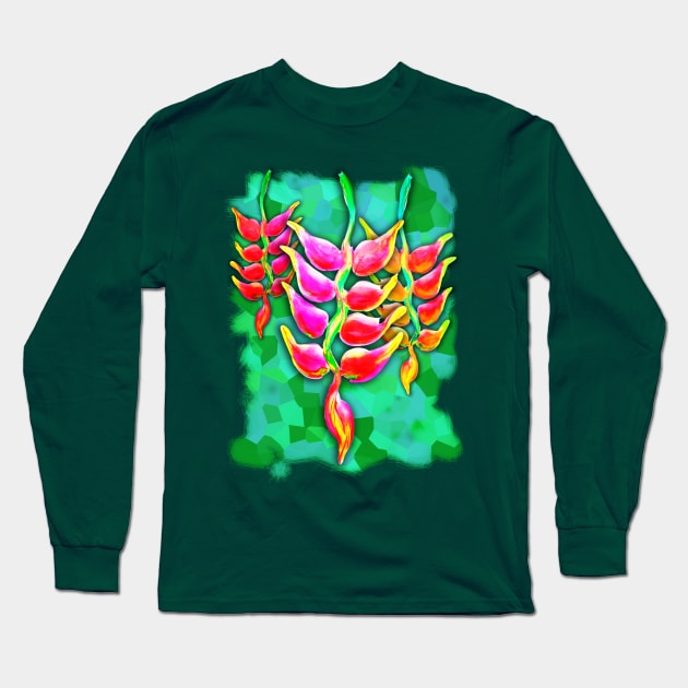 Exotic Flowers Heliconia Pendula Bright Red Long Sleeve T-Shirt by BluedarkArt